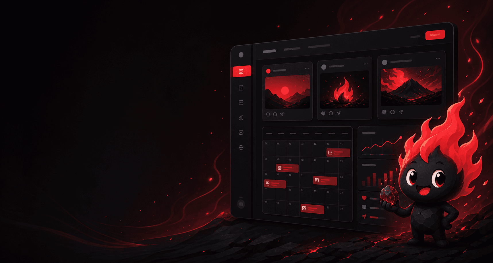 Kagaribi flame mascot and dashboard illustration